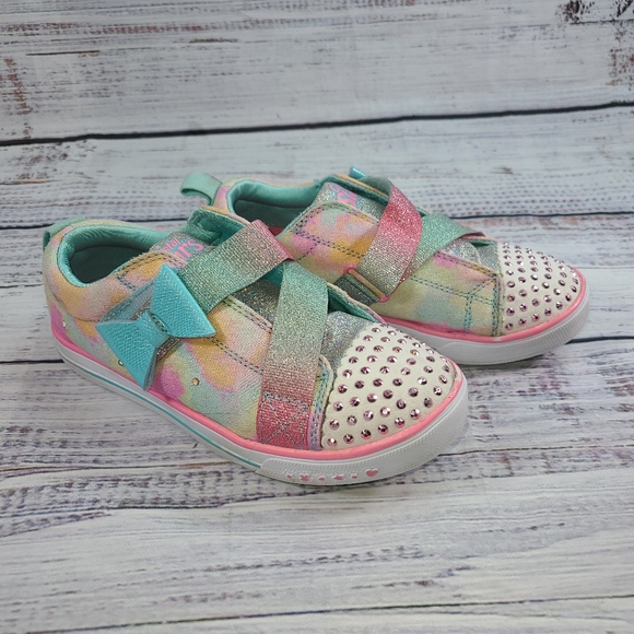 Skechers Other - Baby Girl Skechers Crystal Stars Size:1 No Tie Sneakers Robyn Pink Blue Flaw